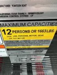 Slide: The Image of 2025 Bennington 22 SXSR pontoon boat capacity label: 12 persons or 1663 lbs. - 12