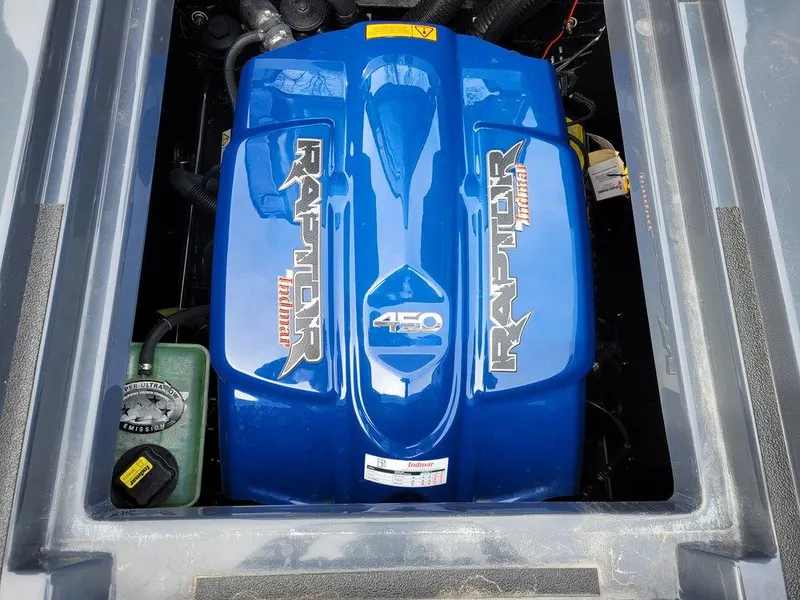 Slide: The Image of 2022 Moomba Makai Raptor 450 engine in blue, showcasing power and performance. - 13