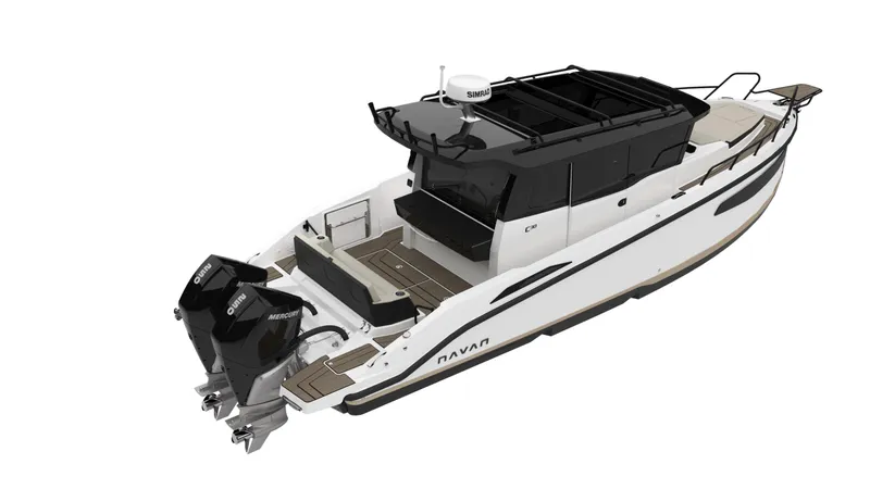 Slide: The Image of Navan C30 2025 boat with dual outboard motors, sleek design, and modern features. - 22