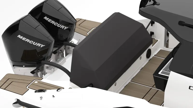 Slide: The Image of 2025 Navan C30 boat with dual Mercury outboard engines and sleek deck design. - 28