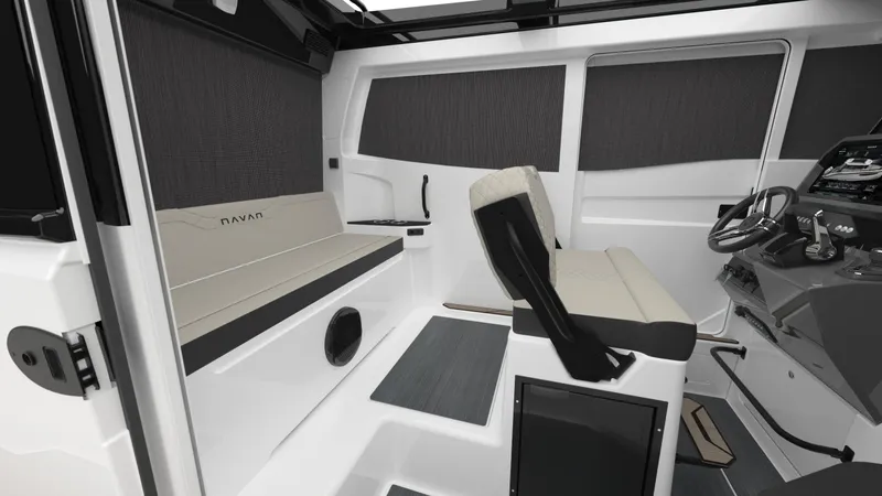 Slide: The Image of Interior of 2025 Navan C30 boat, featuring modern seating and sleek control panel. - 34