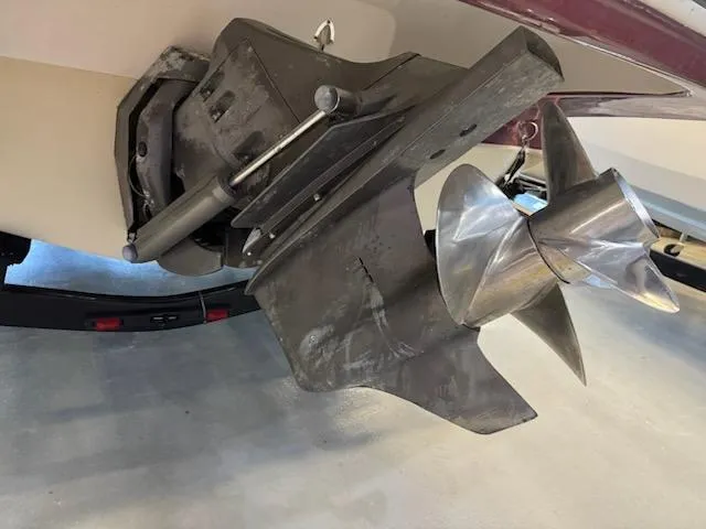 Slide: The Image of 2006 Monterey 234FS boat propeller and outdrive close-up. - 28