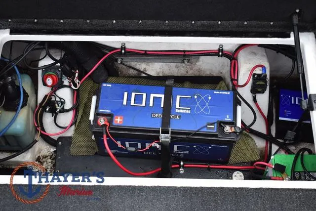 Slide: The Image of Battery compartment of 2015 Nitro Z Series Z-8 boat with Ionic deep cycle battery. - 39