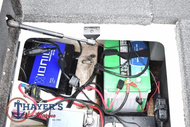 Slide: The Image of Battery compartment of 2015 Nitro Z Series Z-8 boat with wiring and components. - 42