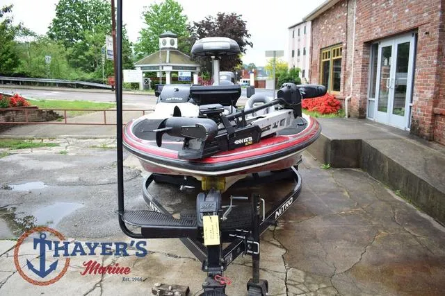 Slide: The Image of 2015 Nitro Z Series Z-8 boat on trailer at Thayer's Marine dealership. - 6