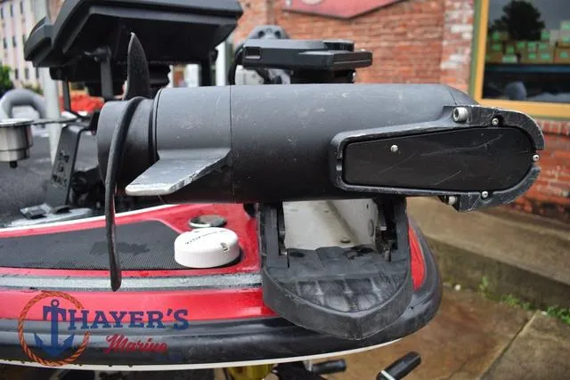 Slide: The Image of 2015 Nitro Z Series Z-8 boat motor detail with Thayer's Marine logo. - 9