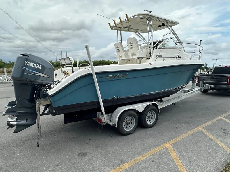 Slide: The Image of 2008 Century 2600 Walkaround boat on trailer with Yamaha outboard motor. - 6