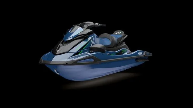 Slide: The Image of 2025 Yamaha Waverunner VX Cruiser HO in sleek blue design on black background. - 7