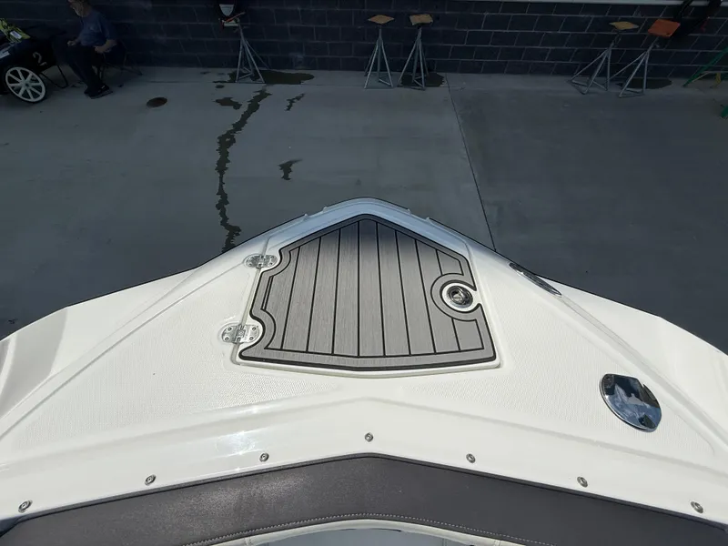 Slide: The Image of Bow view of 2018 Monterey M-45 boat with sleek deck design. - 23