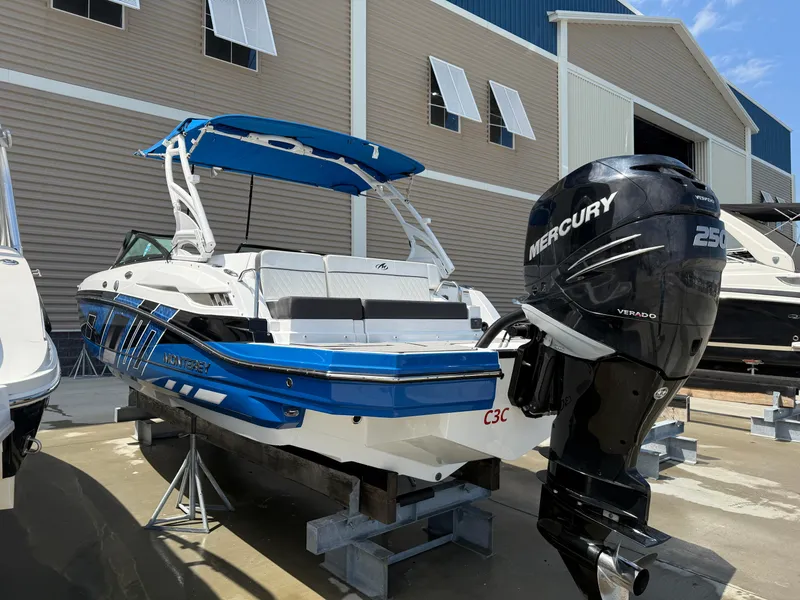 Slide: The Image of 2018 Monterey M-45 boat with Mercury 250 outboard engine, docked at marina. - 3
