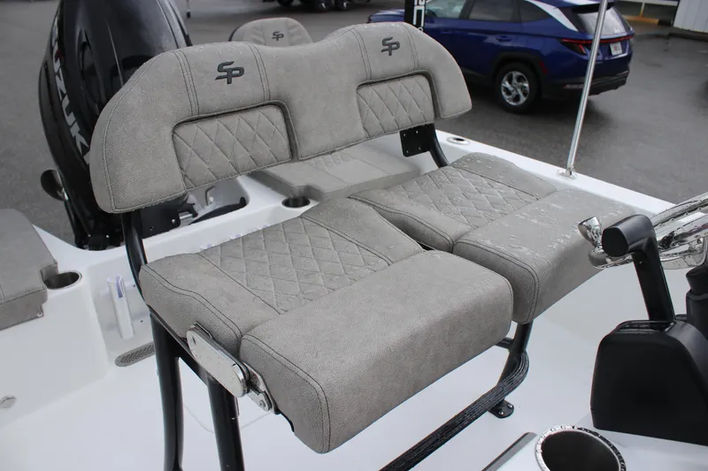 Slide: The Image of 2024 Sea Pro 202 CC boat seat with gray upholstery and diamond stitching. - 23
