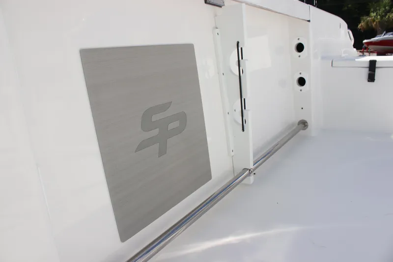 Slide: The Image of 2025 Sea Pro 222 boat interior with logo and sleek design elements. - 30