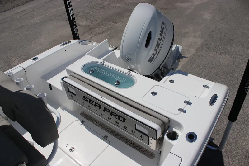 Slide: The Image of 2025 Sea Pro 222 boat with Suzuki engine, featuring a sleek white design. - 8