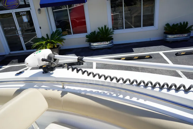 Slide: The Image of 2016 Sea Fox 246 Commander boat with trolling motor in parking lot. - 45