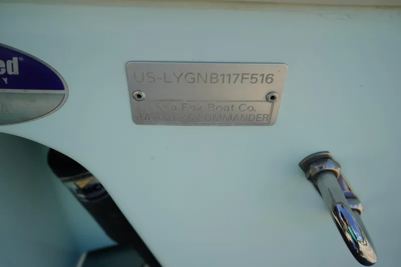 Slide: The Image of 2016 Sea Fox 246 Commander boat identification plate with serial number. - 49