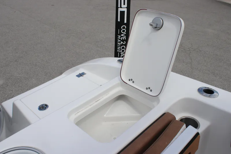 Slide: The Image of 2025 Sea Pro 222 boat with open storage compartment and seating area. - 8