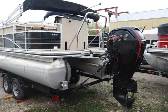 Slide: The Image of 2017 Lowe SF 232 pontoon boat with Mercury Pro XS outboard motor on trailer. - 3