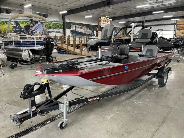 Slide: The Image of 2020 Tracker BASS TRACKER® Classic XL boat in showroom, red color, on trailer. - 11