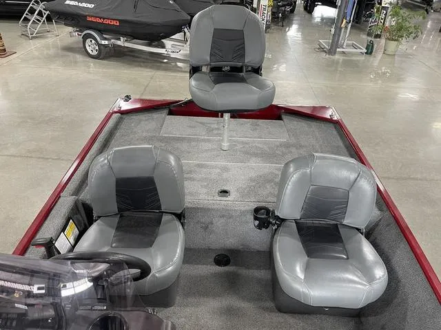 Slide: The Image of 2020 Tracker BASS TRACKER® Classic XL boat interior with three gray seats. - 18