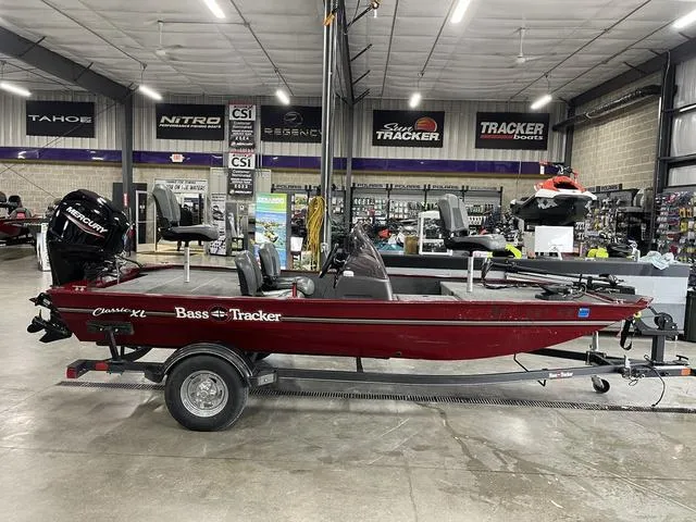 Slide: The Image of 2020 Tracker BASS TRACKER® Classic XL boat in showroom, red color, on trailer. - 4