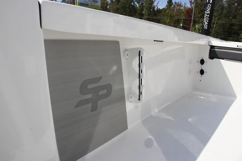 Slide: The Image of 2025 Sea Pro 230 Bay boat interior detail with logo and fittings. - 13