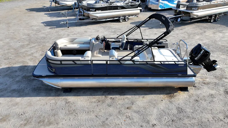 Slide: The Image of 2025 Tahoe Pontoon Sport 85 Versatile Rear Bench on display, featuring sleek design and spacious seating. - 10