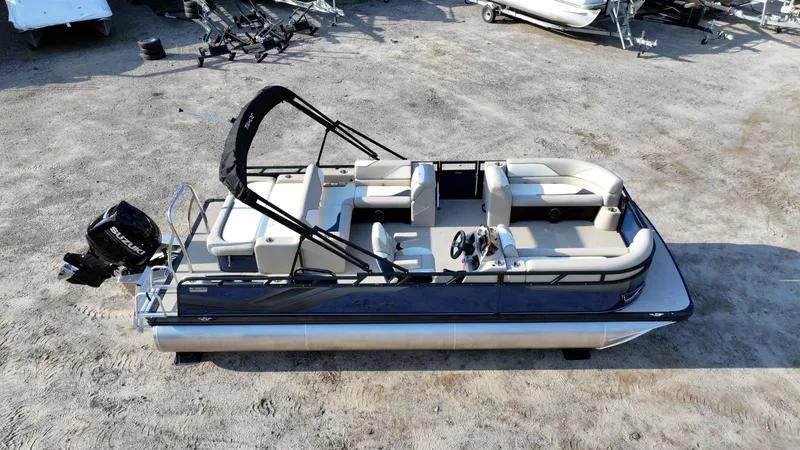 Slide: The Image of 2025 Tahoe Pontoon Sport 85 Versatile Rear Bench on display, featuring spacious seating and modern design. - 2