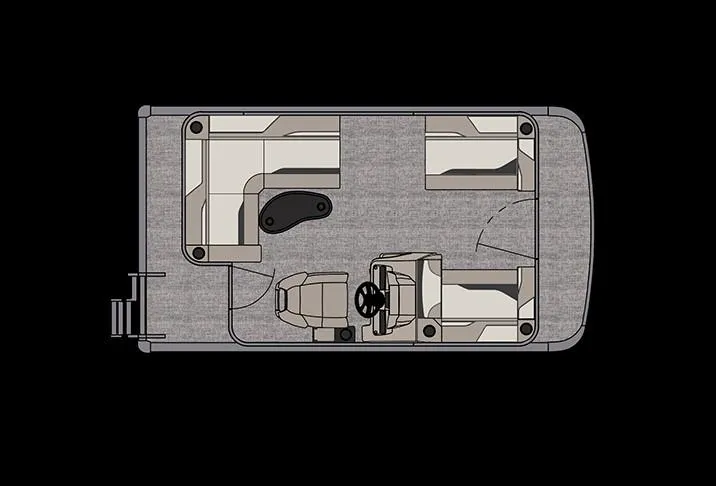 Slide: The Image of 2024 Avalon Cruise or Fish boat layout with seating and steering area, top view. - 19