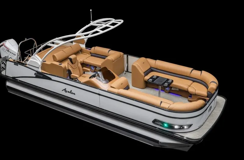 Slide: The Image of 2024 Avalon Excalibur LTD Elite Windshield pontoon boat with luxurious seating and modern design. - 23