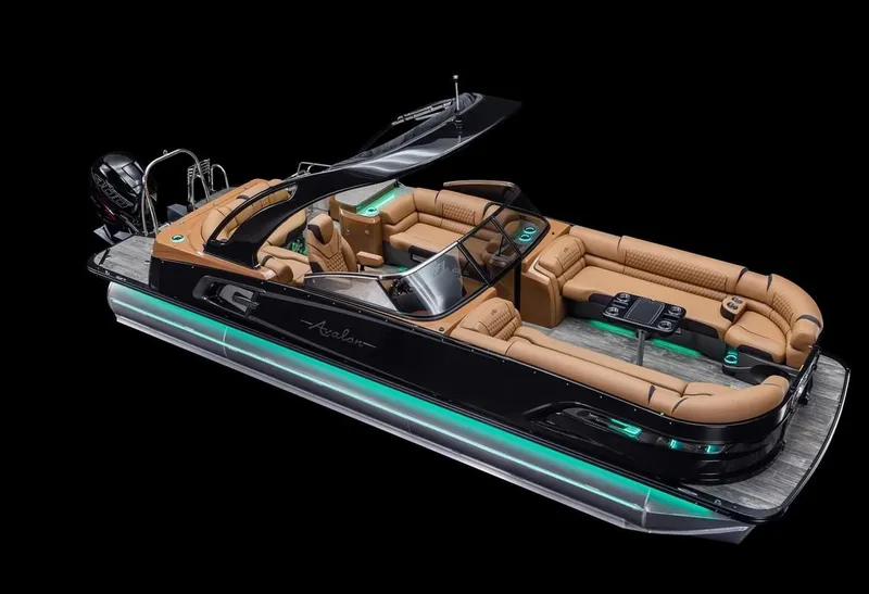Slide: The Image of 2024 Avalon Excalibur LTD Elite Windshield boat with luxurious seating and sleek design. - 27