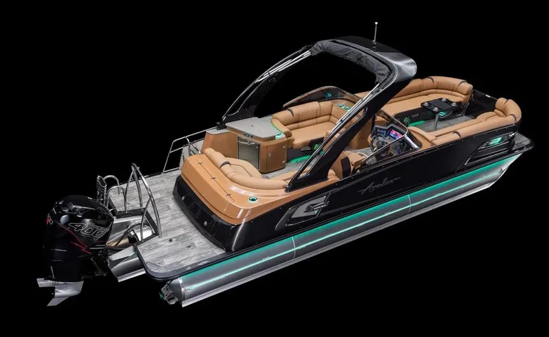 Slide: The Image of 2024 Avalon Excalibur LTD Elite Windshield boat with luxurious seating and sleek design. - 32