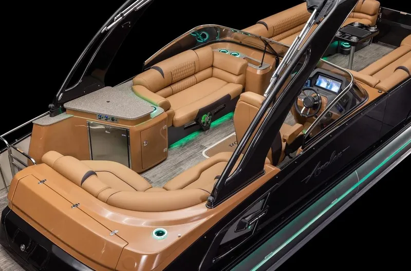 Slide: The Image of 2024 Avalon Excalibur LTD Elite Windshield boat interior with luxurious seating and modern amenities. - 33