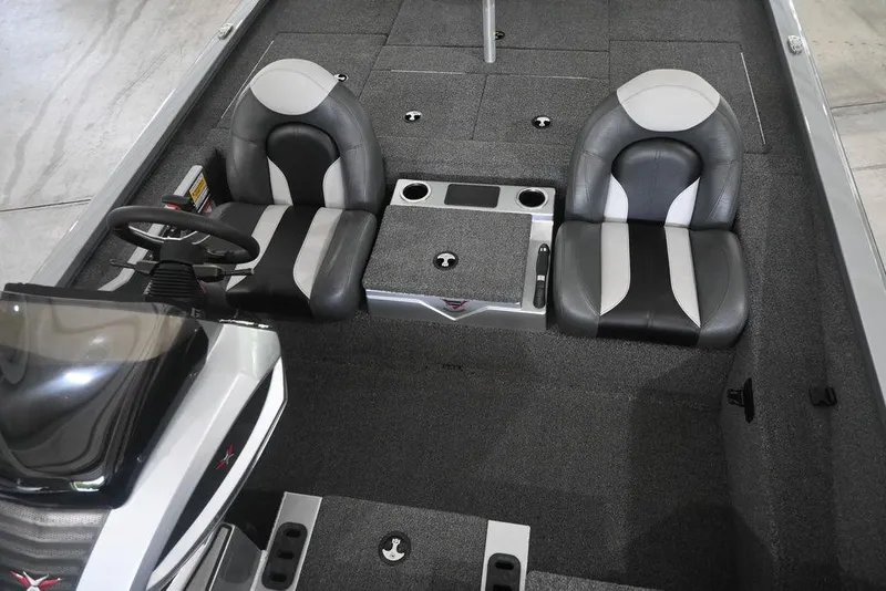 Slide: The Image of 2024 Vexus AVX2080 boat interior with dual seats and console, featuring modern design and functionality. - 1