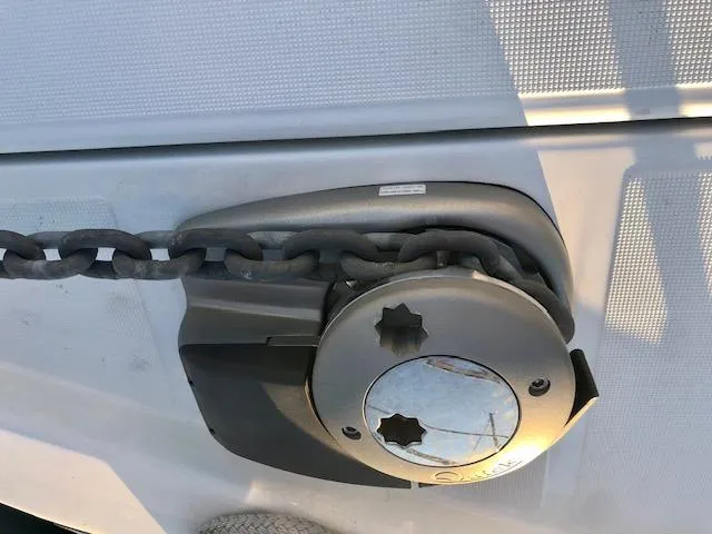 Slide: The Image of Anchor chain mechanism on 2023 Beneteau Oceanis 46.1 yacht deck. - 16