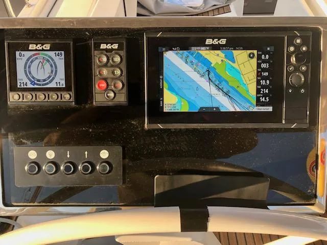 Slide: The Image of Navigation system on 2023 Beneteau Oceanis 46.1 yacht, featuring B&G displays and controls. - 7