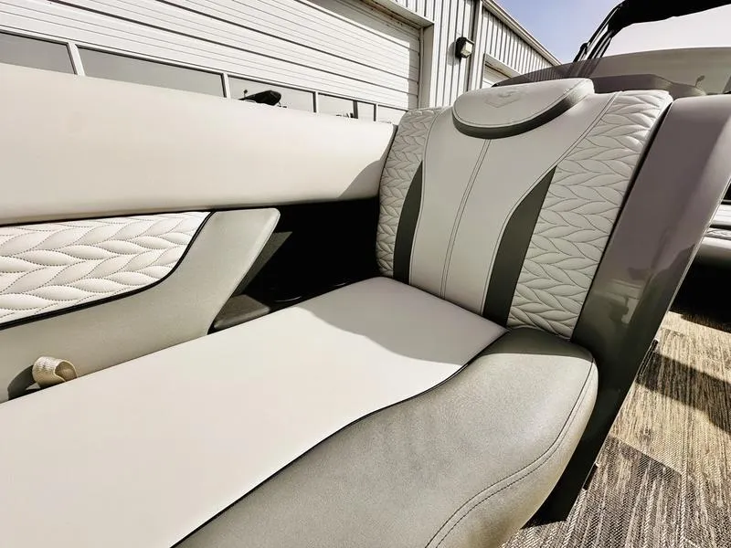 Slide: The Image of Luxurious seating on 2025 Godfrey Monaco 255 DFL iMPACT Package boat, featuring elegant design and comfort. - 16