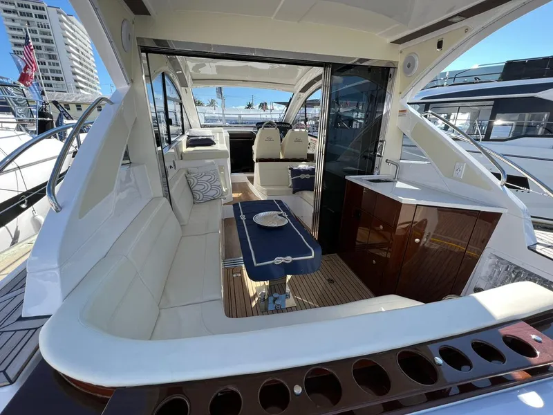 Slide: The Image of Luxurious 2022 Evolve 400HT yacht interior with elegant seating and modern amenities. - 23