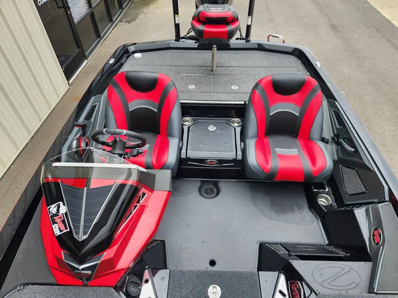 Slide: The Image of 2022 Ranger Z521L RANGER CUP boat with red and black seats, top view. - 9
