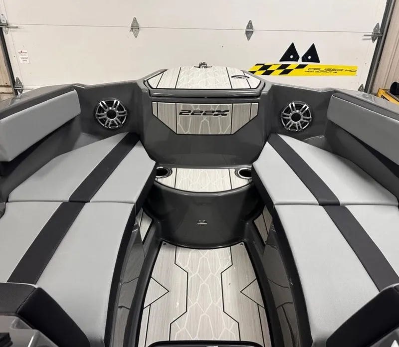 Slide: The Image of 2025 Yamaha Boats 222XD interior with sleek seating and modern design. - 5