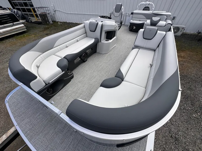 Slide: The Image of 2025 Tahoe Pontoon LTZ Cruise with spacious seating and modern design. - 3