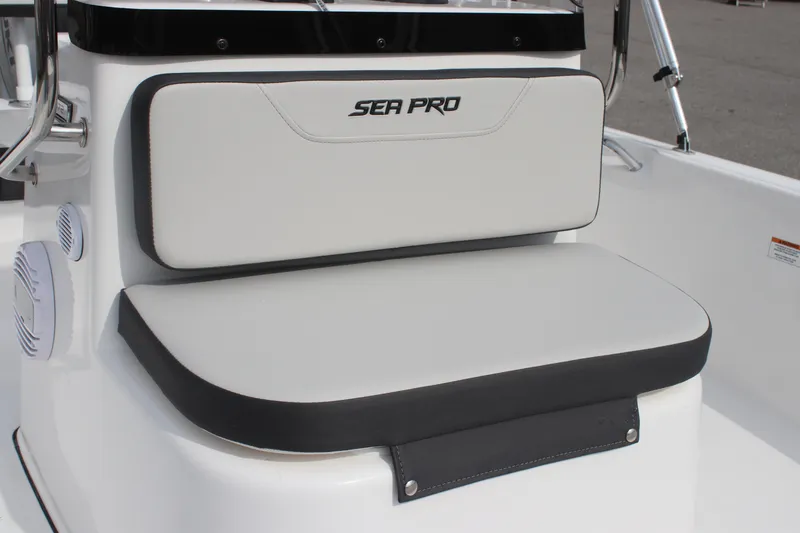 Slide: The Image of 2025 Sea Pro 172 boat seat with white and black upholstery. - 8