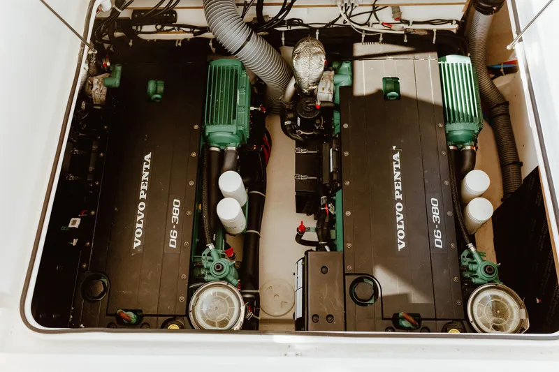 Slide: The Image of Engine compartment of 2023 Beneteau Gran Turismo 41 with twin Volvo Penta D6-380 engines. - 9