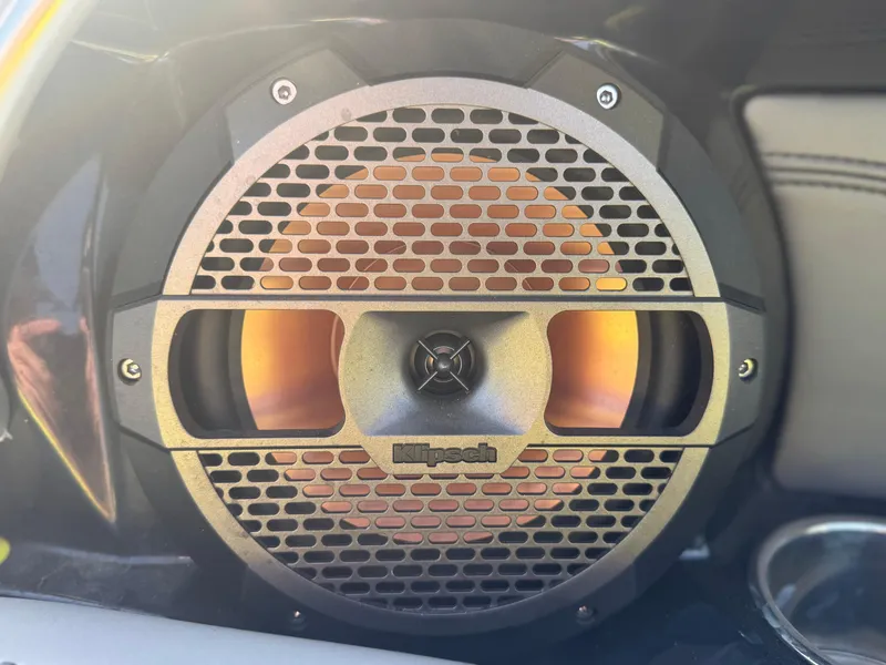 Slide: The Image of Close-up of a speaker in a 2018 MasterCraft XT22 boat. - 19