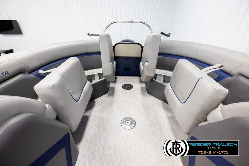 Slide: The Image of Interior of 2021 Trifecta 22 CS pontoon boat with plush seating and modern design. - 15