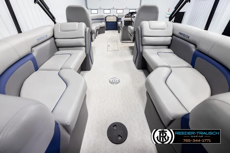 Slide: The Image of 2021 Trifecta 22 CS boat interior with spacious seating and modern design. - 17
