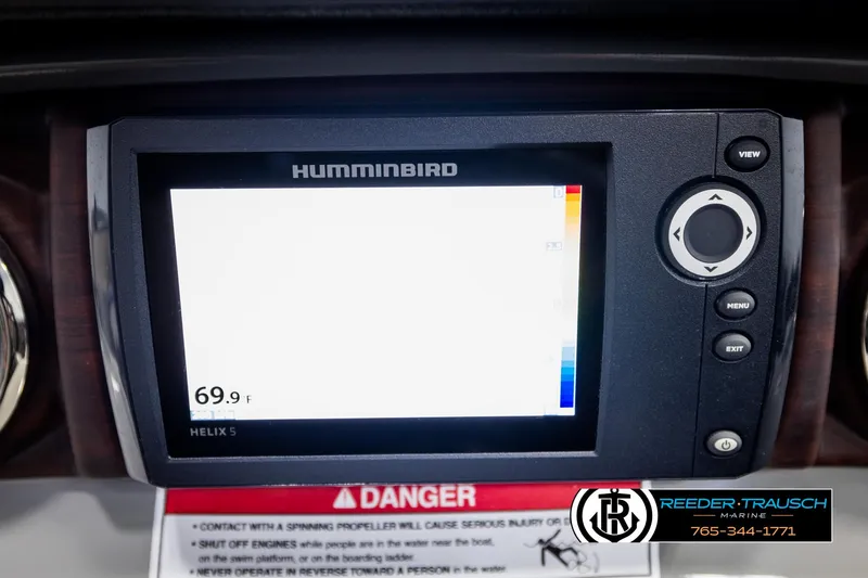 Slide: The Image of Humminbird Helix 5 fish finder on Trifecta 22 CS, 2021 model, displaying 69.9°F water temperature. - 30