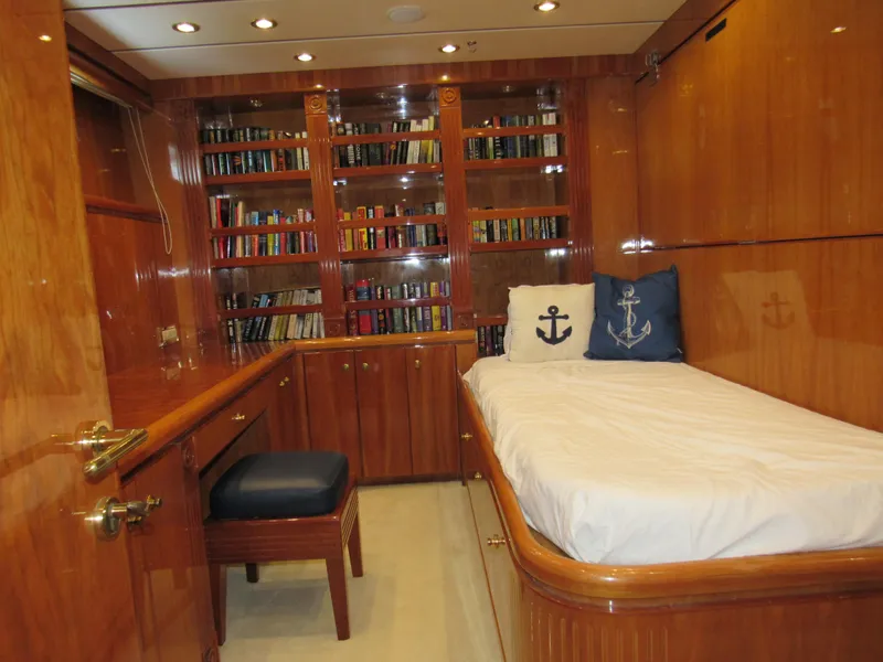 Slide: The Image of Luxurious twin cabin on 2002 Hargrave Raised Pilothouse yacht with elegant wood finish. - 48