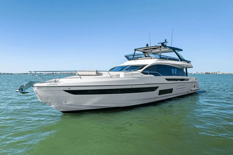 Slide: The Image of Luxurious 2026 Azimut Fly 72 yacht interior with elegant seating and ocean view. - 7