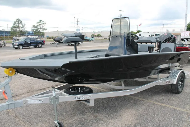 Slide: The Image of 2024 Excel Bay Pro Elite 183 boat on trailer in parking lot. - 4