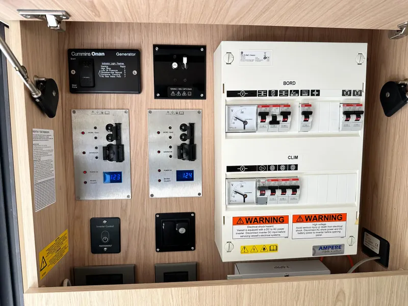 Slide: The Image of Electrical control panel on a 2022 Beneteau Swift Trawler 35 boat. - 42
